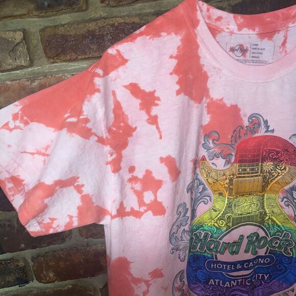 Hard Rock Atlantic City Custom Tie Dye Rainbow Graphic T-Shirt Size Large - Picture 2 of 5
